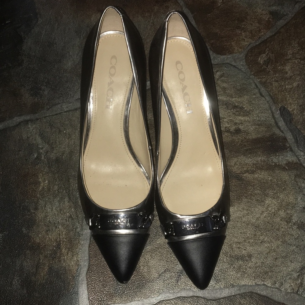 Coach Bowery 6.5 pointed toe metallic heels
